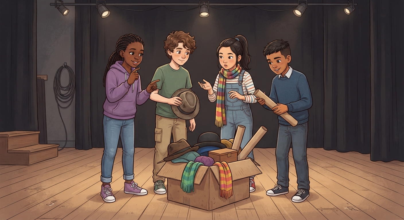 Create character, environment, action, and theme collaboratively through the safe use of props, costumes, and visual elements video lesson thumbnail
