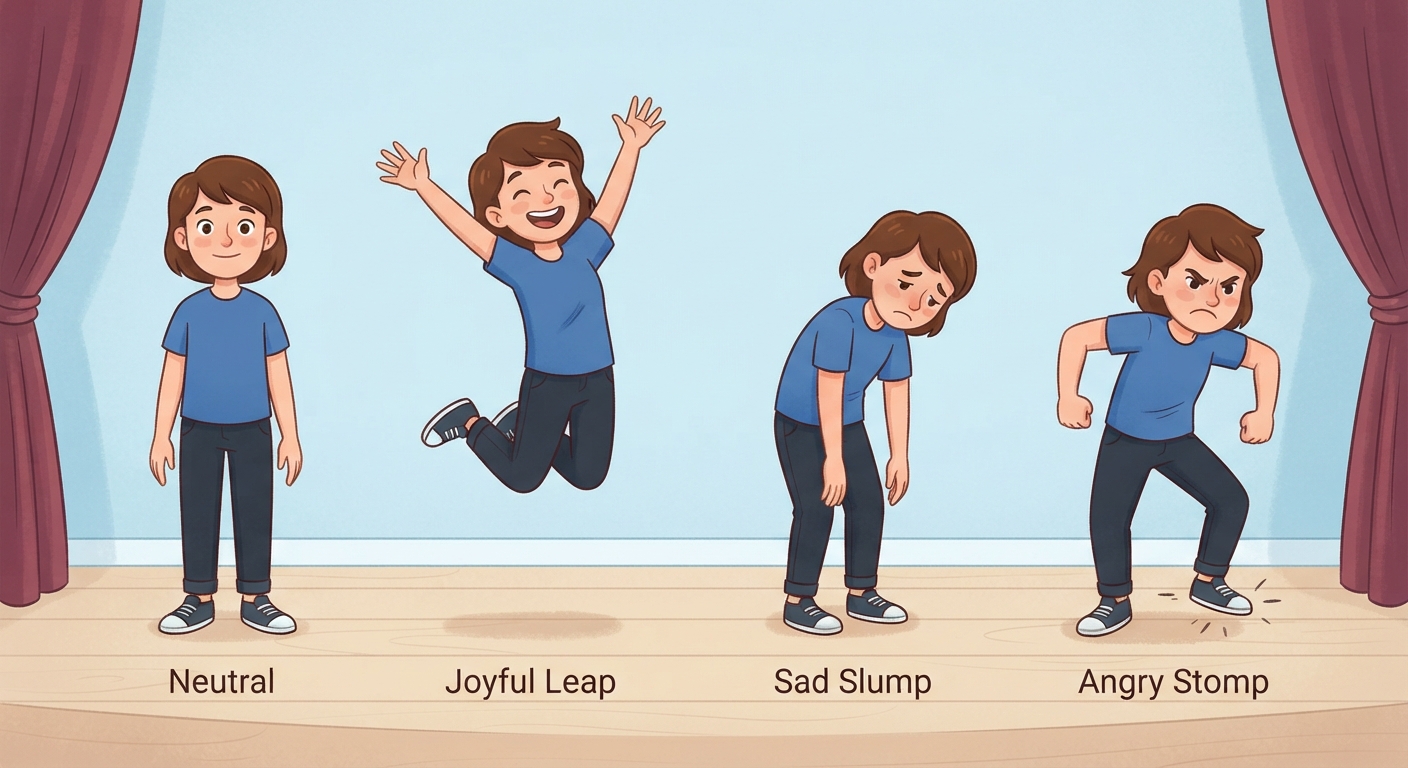 Express emotions and ideas using interpretive movements and dialogue video lesson thumbnail