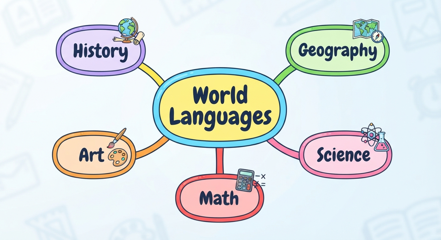 Connections. The student describes connections between world languages and other disciplines video lesson thumbnail