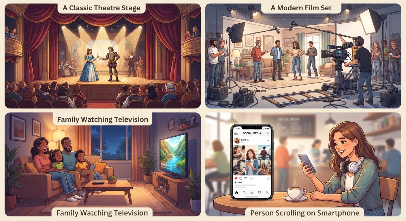 Analyze and evaluate the impact of live theatre, film, television, and electronic media in contemporary society video lesson thumbnail
